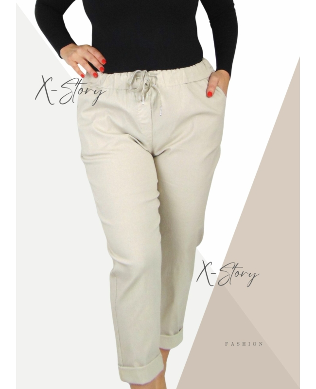 Nagyméretű, gumisderekú , sztreccsnadrág (krém)