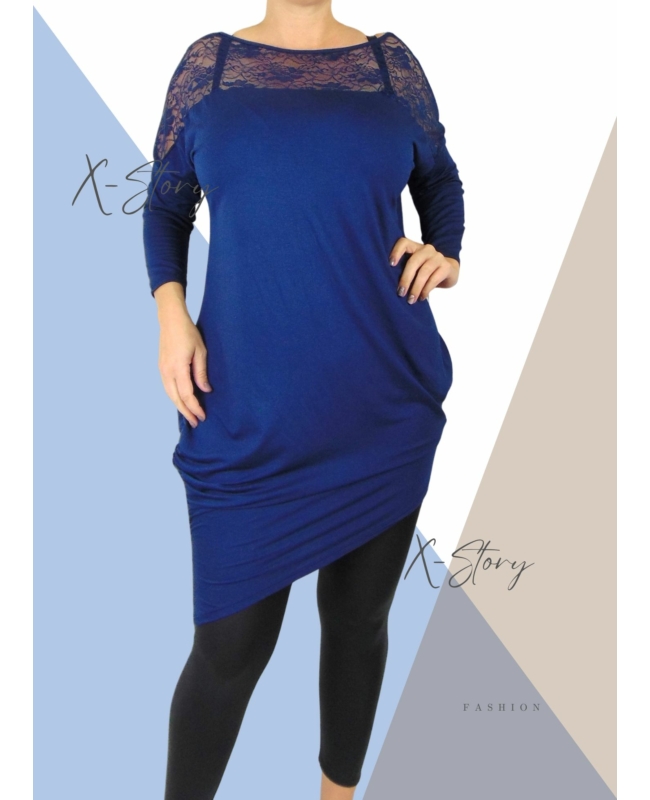 Csipkebetétes, asszimetrikus szabású tunika (kék)