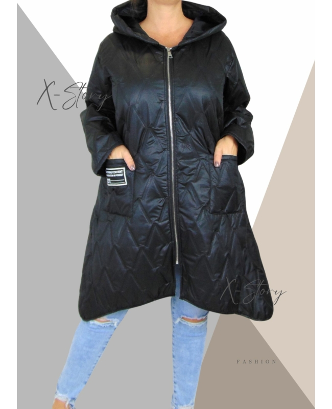 Extra nagy méretű szteppelt kabát (fekete)