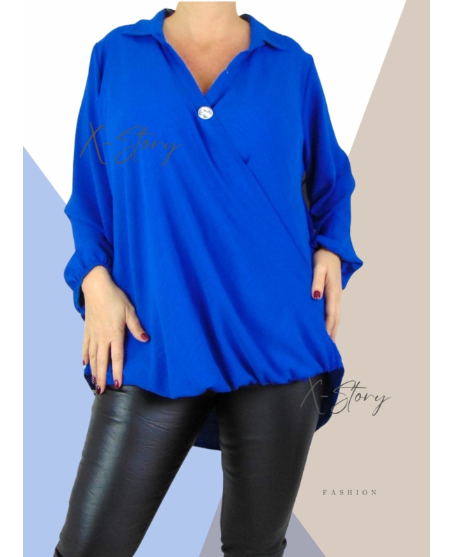 Nagyméretű, átlapolt, muszlin blúz (királykék)