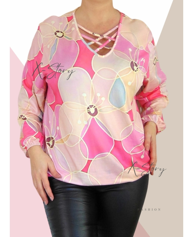 Mellnél pántos, gumisaljú mintás felső