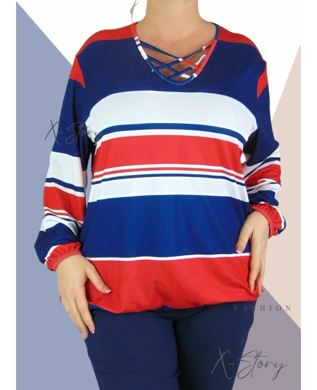 Mellnél pántos, gumisaljú mintás felső