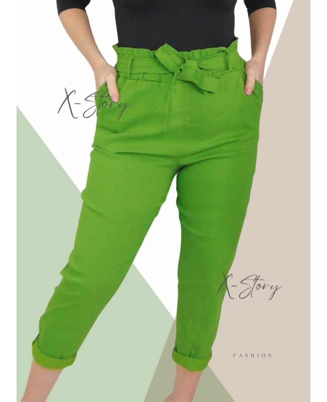 Nagyméretű, masnis derekú sztreccsvászon nadrág (avokádó)