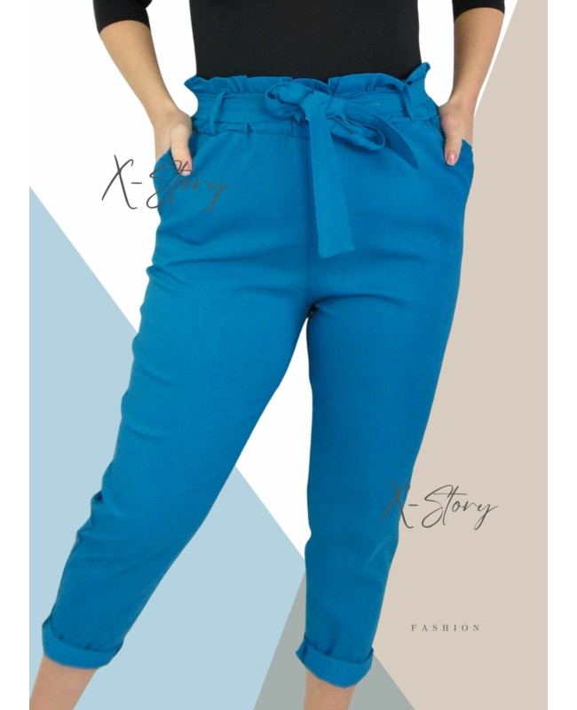 Nagyméretű, masnis derekú sztreccsvászon nadrág (petrol)