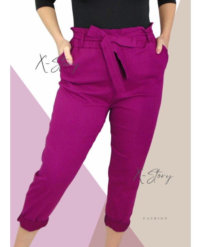 Nagyméretű, masnis derekú sztreccsvászon nadrág (lila)