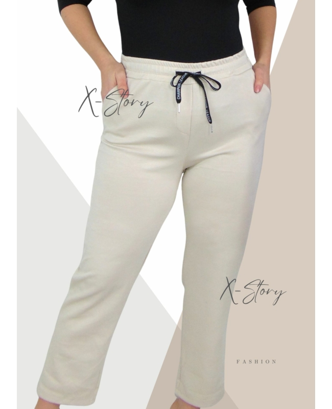 Nagyméretű,  gumisderekú melegítőhatású nadrág (krém)