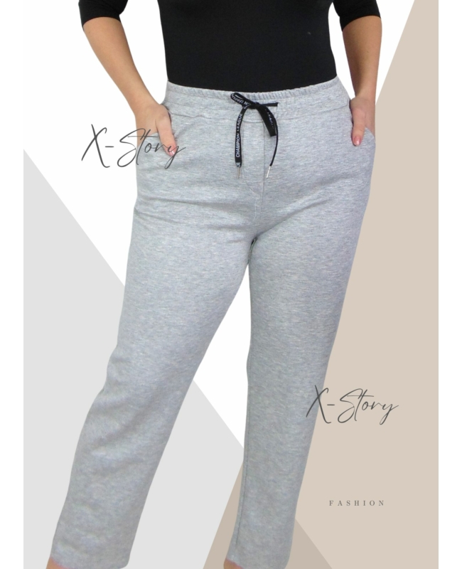 Nagyméretű,  gumisderekú melegítőhatású nadrág (világosszürke)