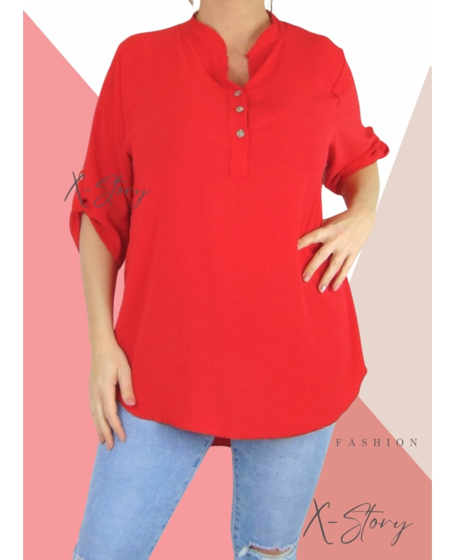 Mellnél gombos, laza fazonú, hosszított felső (piros)