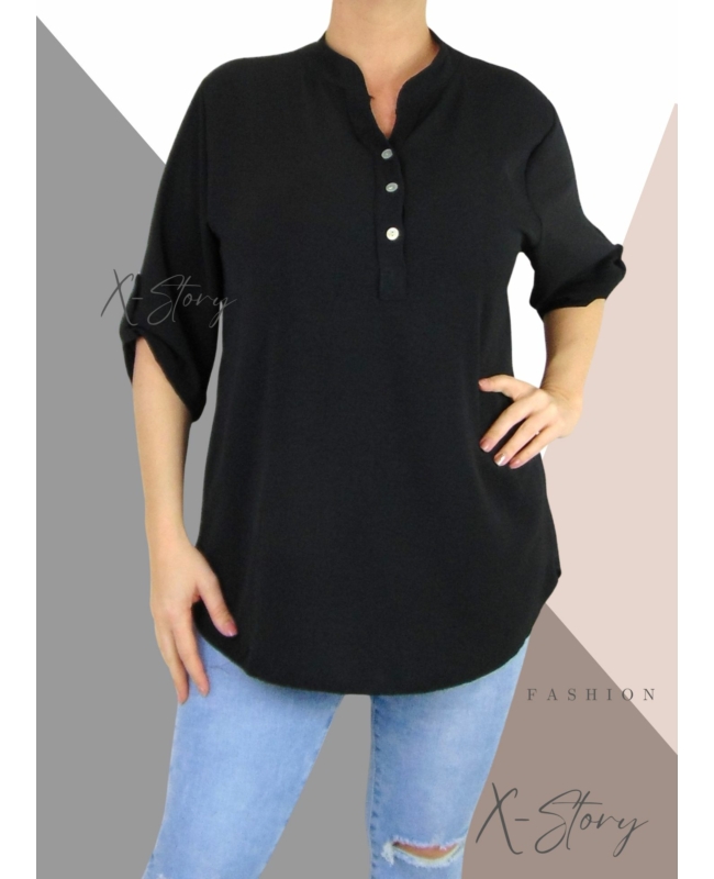 Mellnél gombos, laza fazonú, hosszított felső (fekete)