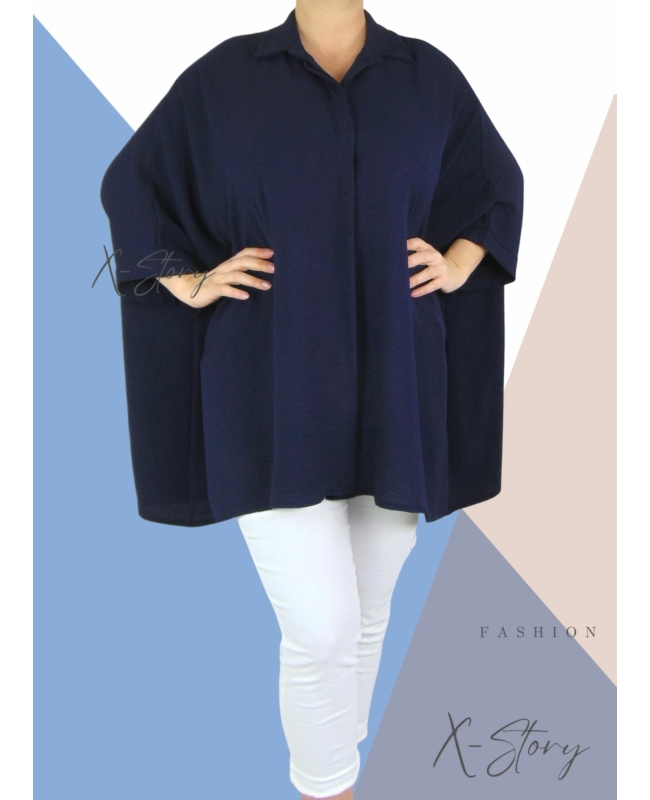 Extra bő fazonú, muszlin blúz (sötétkék)