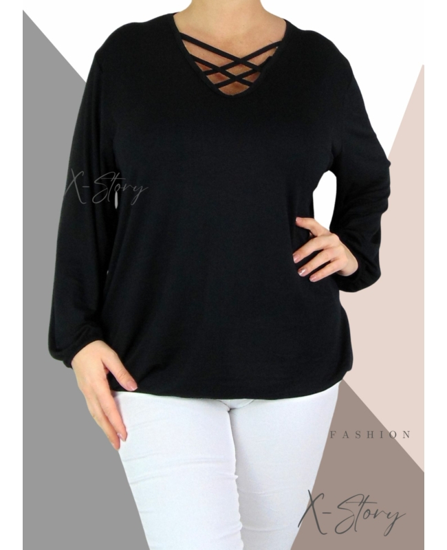 Mellnél pántos, gumis aljú felső (fekete)