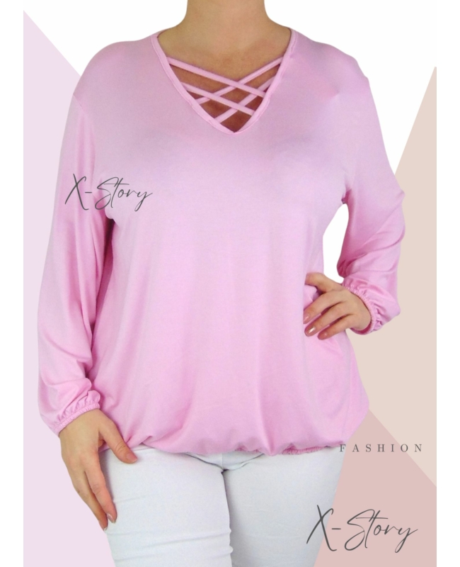 Mellnél pántos, gumis aljú felső (babarózsaszín)