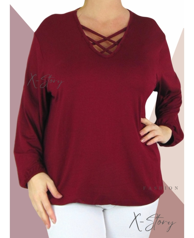 Mellnél pántos, gumis aljú felső (bordó)