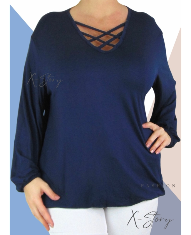 Mellnél pántos, gumis aljú felső (sötétkék)