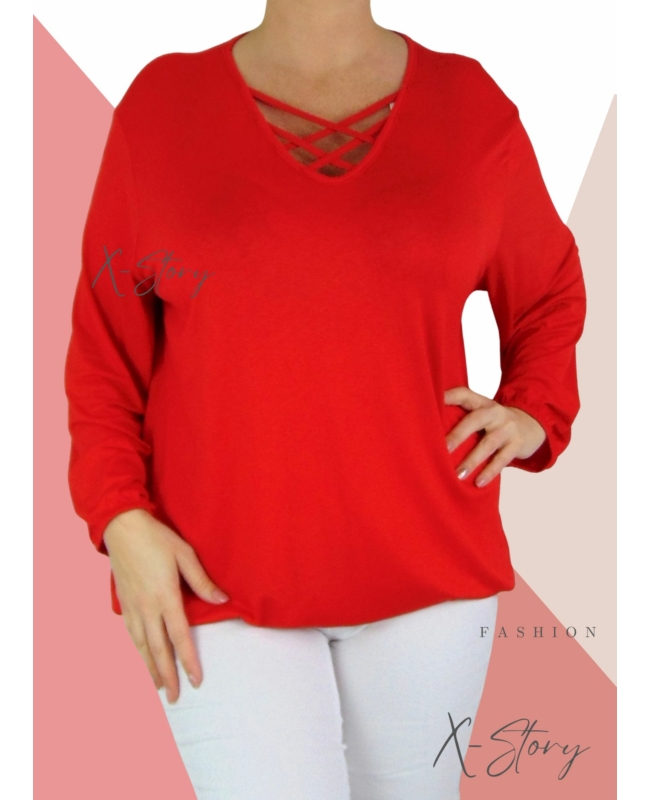 Mellnél pántos, gumis aljú felső (piros)