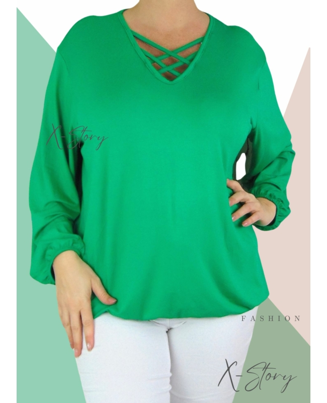 Mellnél pántos, gumis aljú felső (fűzöld)