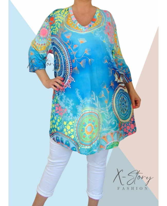 Extra bő fazonú, "V" dekoltált, mintás tunika