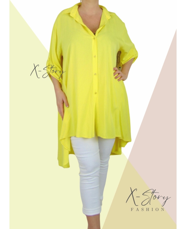 Bő fazonú, hátul hosszított ingruha (sárga)