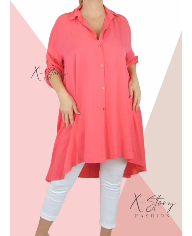 Bő fazonú, hátul hosszított ingruha (korall)