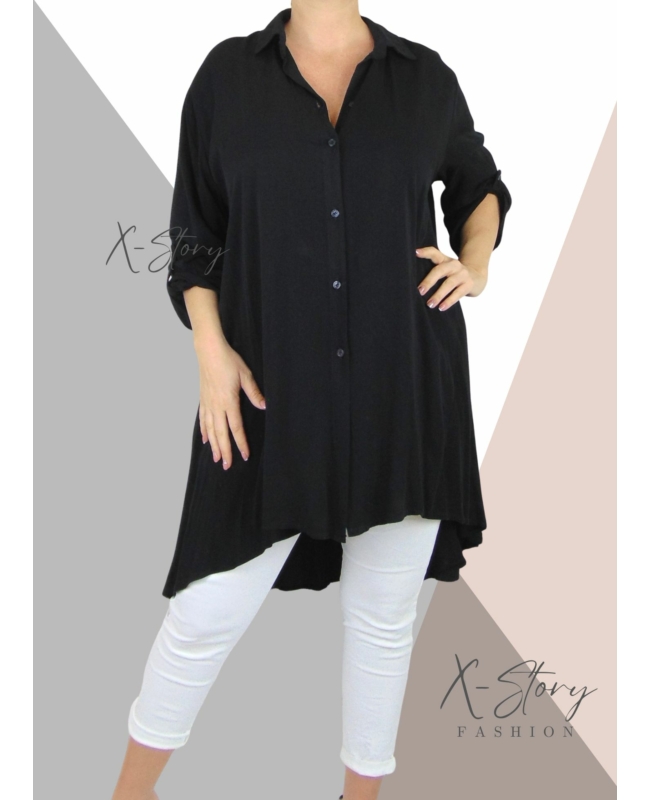 Bő fazonú, hátul hosszított ingruha (fekete)