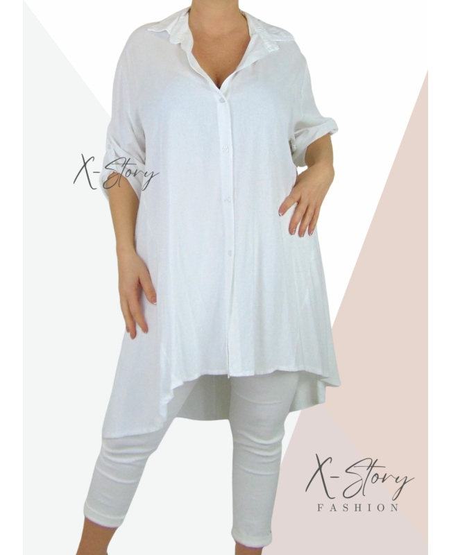 Bő fazonú, hátul hosszított ingruha (fehér)