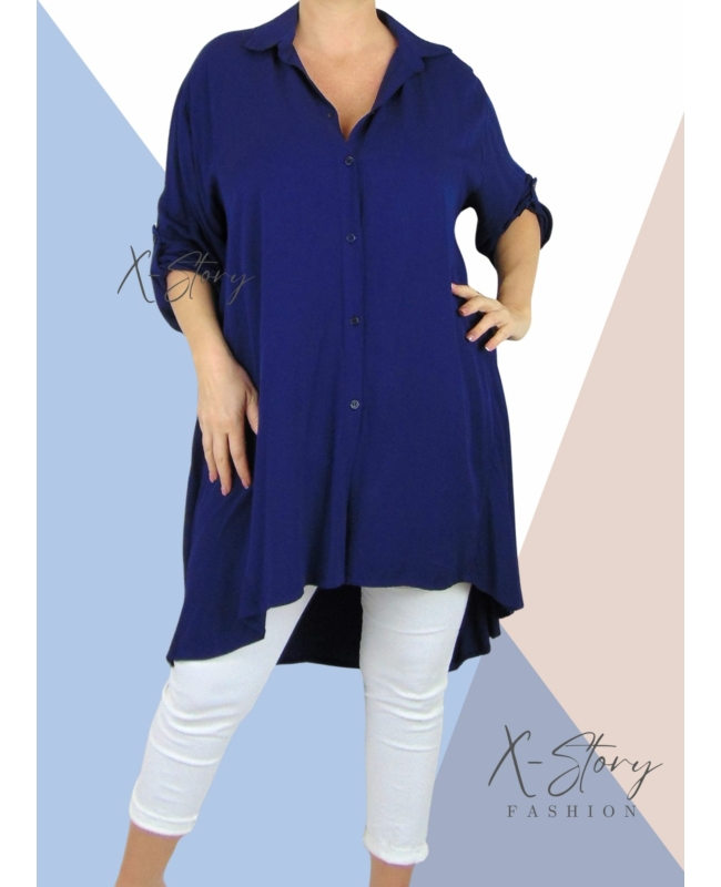 Bő fazonú, hátul hosszított ingruha (sötétkék)