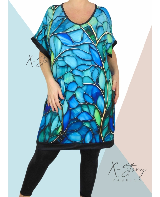 Extra bő fazonú, "V" dekoltált mintás tunika