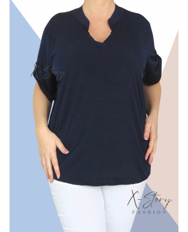 "V" dekoltál, hidegselyem anyagú póló (sötétkék)