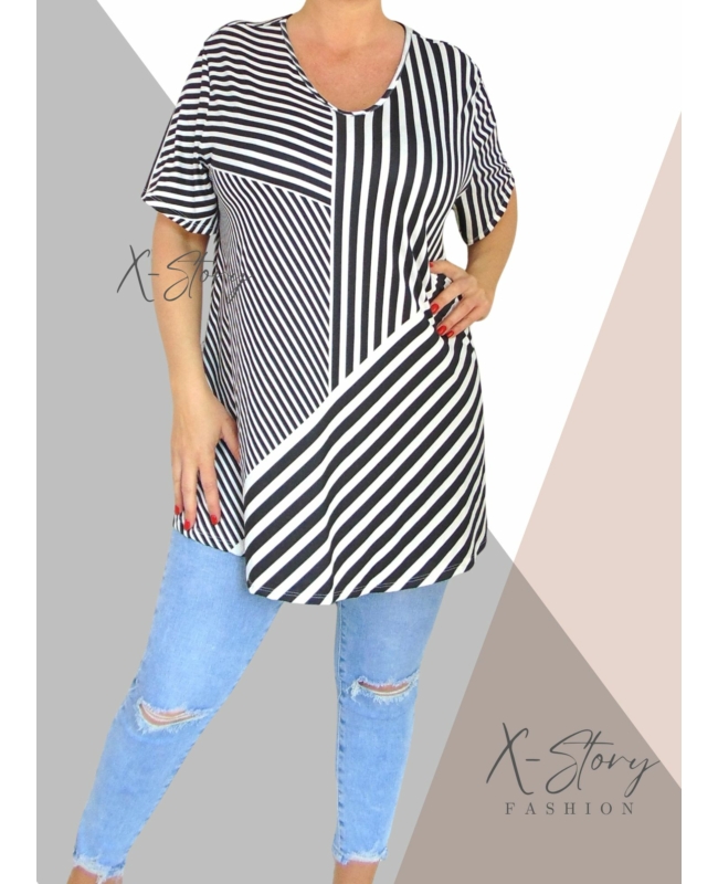 "V" dekoltált, laza fazonú mintás felső