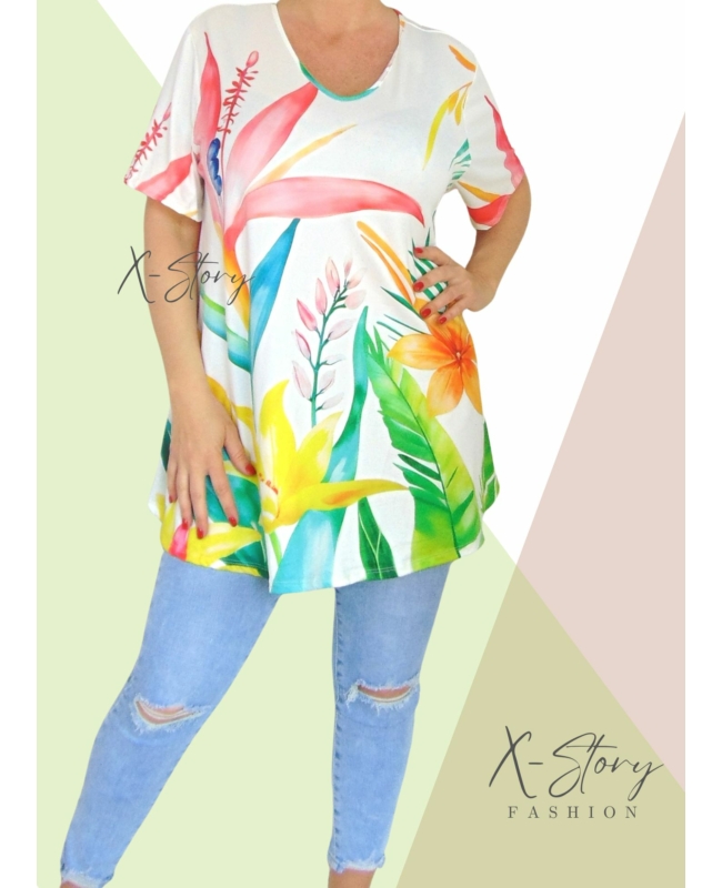 "V" dekoltált, laza fazonú mintás felső