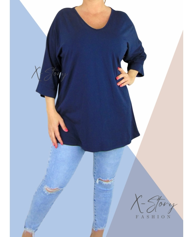 Bő fazonú, "V" dekoltált pamut felső/tunika (sötétkék)