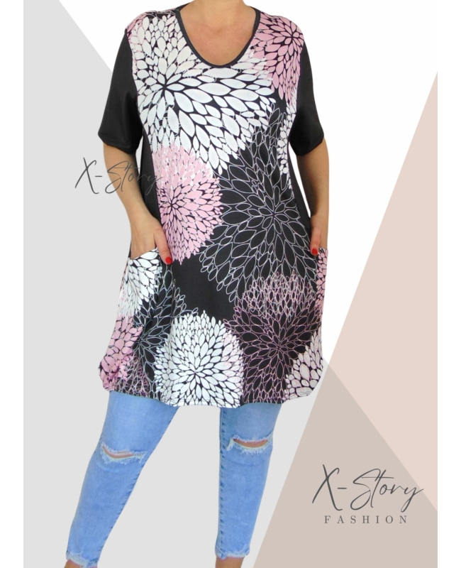"V" dekolált, elöl zsebes , mintás tunika/ruha