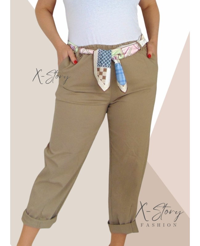 Nagyméretű, sztreccsvászon nadrág (bézs)