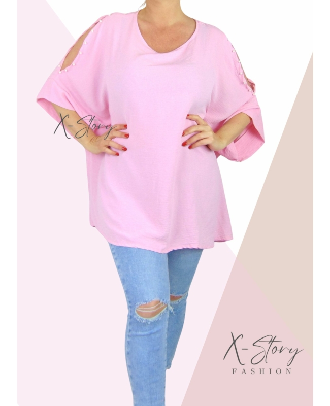 Vállán kivágott, gyöngyökkel díszített felső (babarózsaszín)