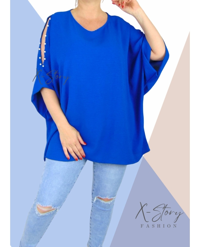 Vállán kivágott, gyöngyökkel díszített felső (királykék)