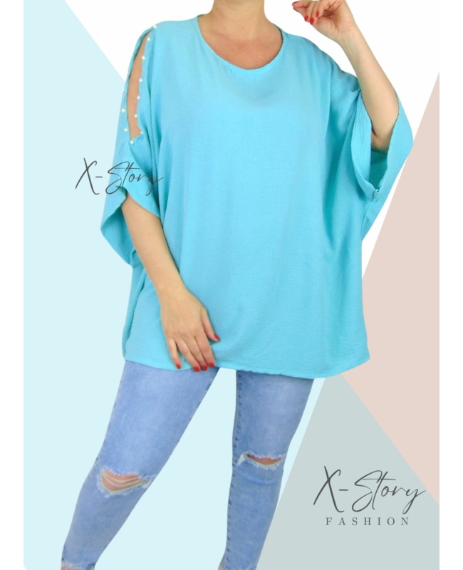 Vállán kivágott, gyöngyökkel díszített felső (menta)