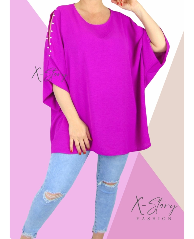 Vállán kivágott, gyöngyökkel díszített felső (lila)