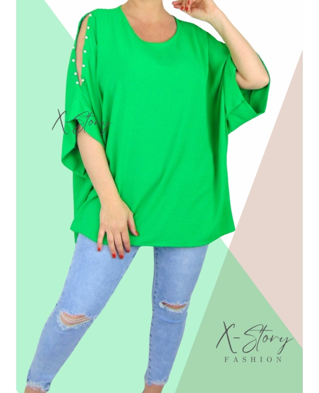 Vállán kivágott, gyöngyökkel díszített felső (kivi)