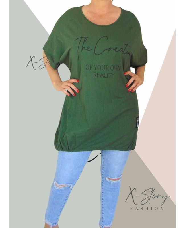 Extra bő fazonú, alul összehúzható pamut tunika (khaki)