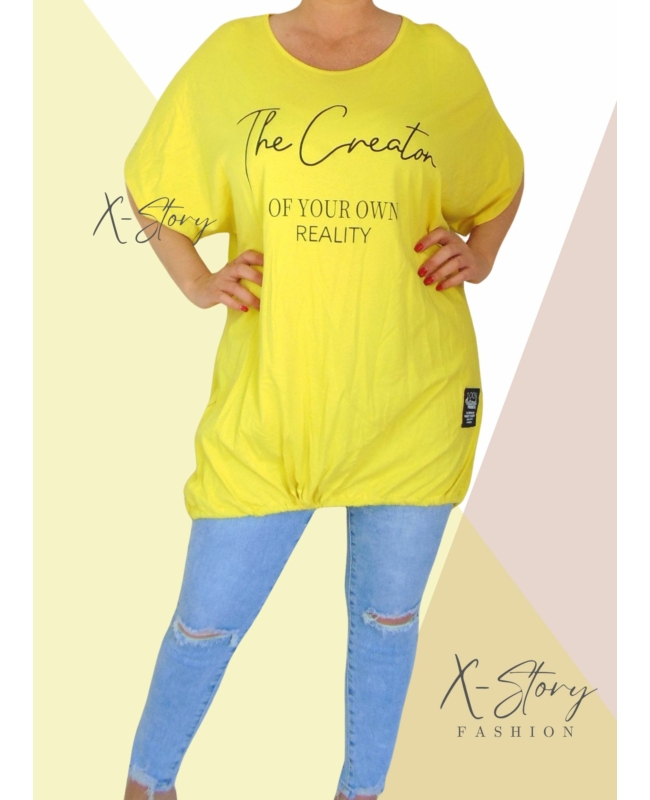 Extra bő fazonú, alul összehúzható pamut tunika (sárga)