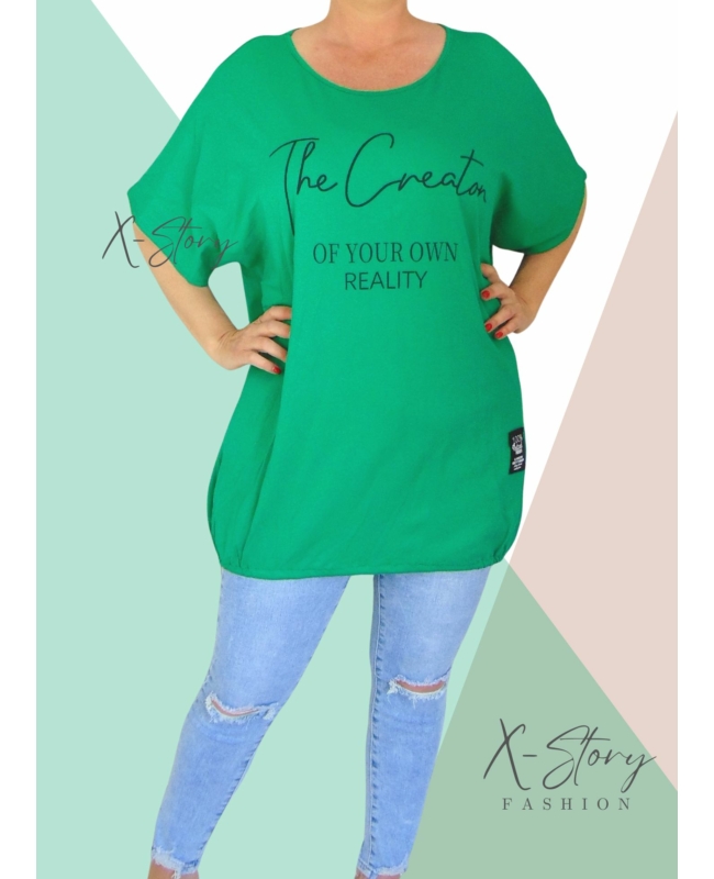 Extra bő fazonú, alul összehúzható pamut tunika (fűzöld)