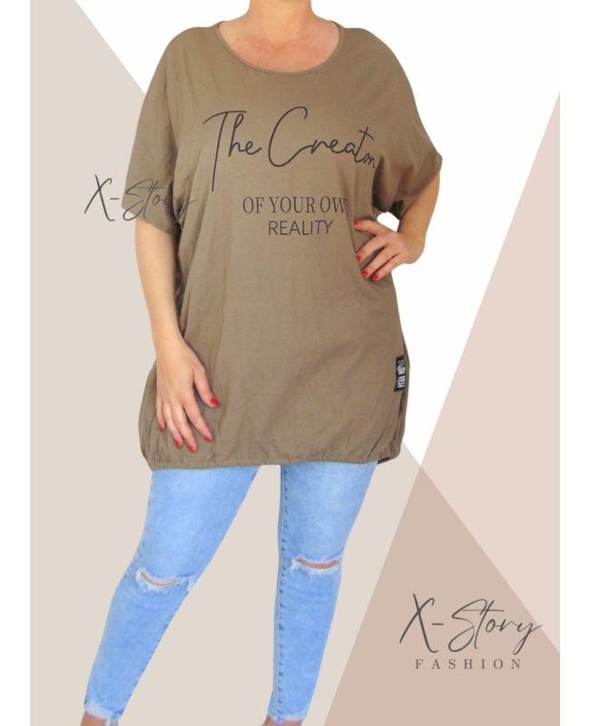 Extra bő fazonú, alul összehúzható pamut tunika (barna)