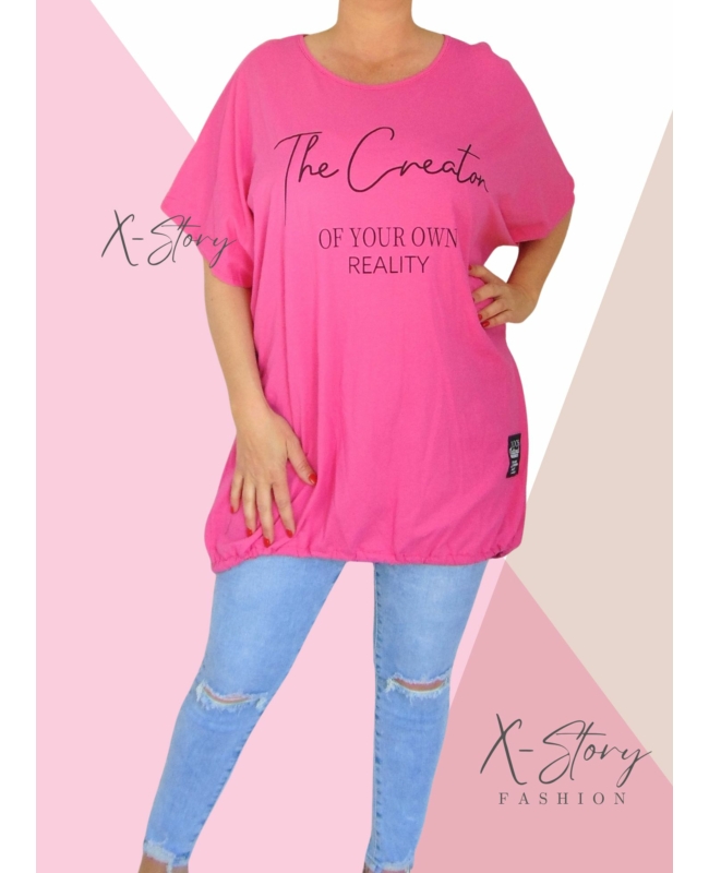 Extra bő fazonú, alul összehúzható pamut tunika (babarózsaszín)