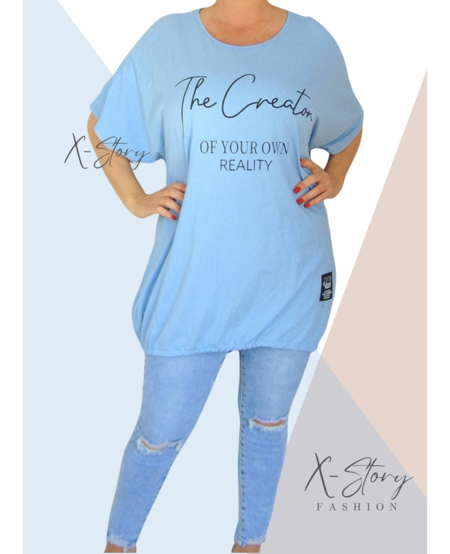 Extra bő fazonú, alul összehúzható pamut tunika (világoskék)