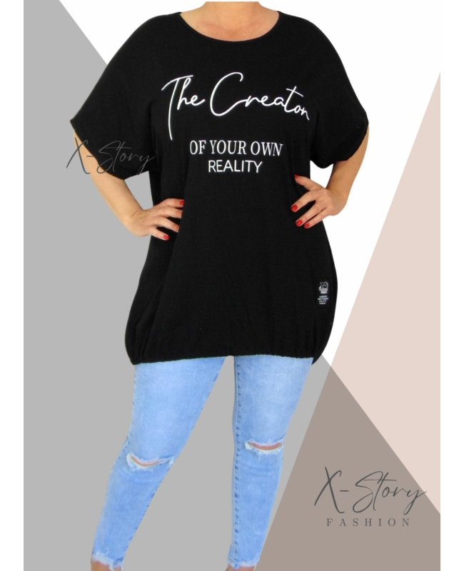 Extra bő fazonú, alul összehúzható pamut tunika (fekete)