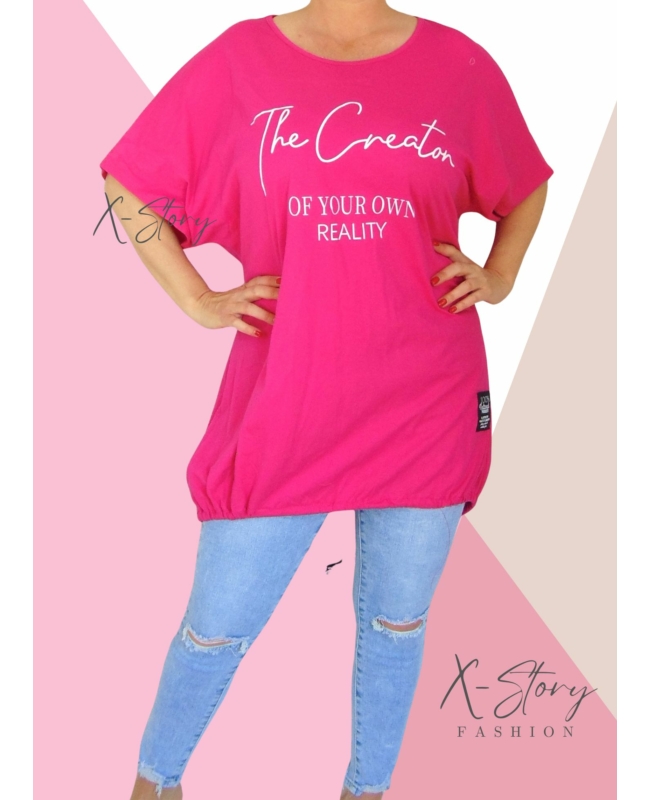 Extra bő fazonú, alul összehúzható pamut tunika (pink)