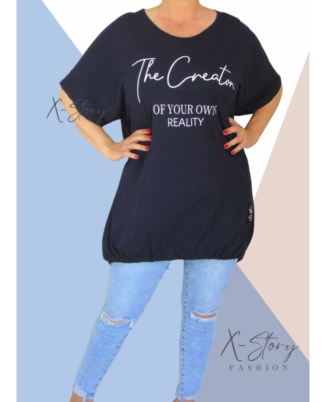 Extra bő fazonú, alul összehúzható pamut tunika (sötétkék)