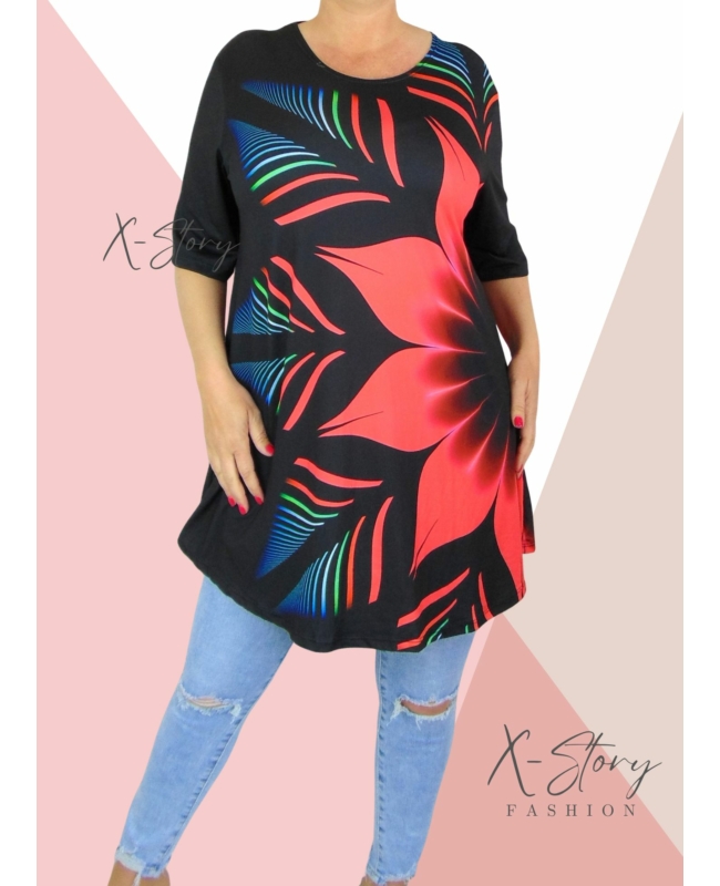 Kereknyakú , laza fazonú mintás tunika