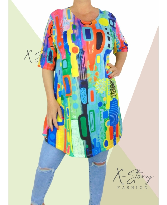 Kereknyakú , laza fazonú mintás tunika