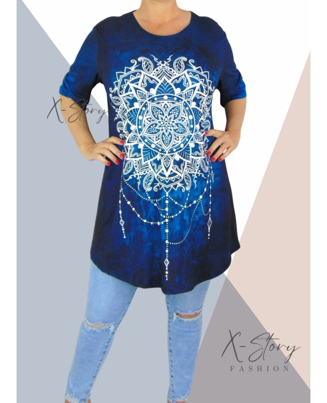 Kereknyakú , laza fazonú mintás tunika
